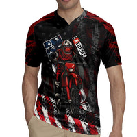 Motocross Rider Rugby Jersey with American Flag Background and Extreme Text in Red and Black Grunge Design - Wonder Print Shop