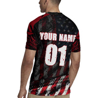 Motocross Rider Rugby Jersey with American Flag Background and Extreme Text in Red and Black Grunge Design - Wonder Print Shop