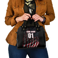 Motocross Rider Shoulder Handbag with American Flag Background and Extreme Text in Red and Black Grunge Design - Wonder Print Shop