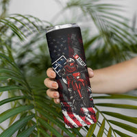 Motocross Rider Skinny Tumbler with American Flag Background and Extreme Text in Red and Black Grunge Design - Wonder Print Shop