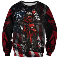 Motocross Rider Sweatshirt with American Flag Background and Extreme Text in Red and Black Grunge Design - Wonder Print Shop