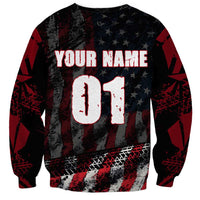 Motocross Rider Sweatshirt with American Flag Background and Extreme Text in Red and Black Grunge Design - Wonder Print Shop