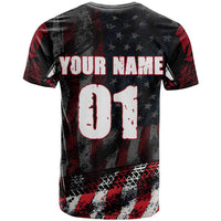 Motocross Rider T Shirt with American Flag Background and Extreme Text in Red and Black Grunge Design - Wonder Print Shop