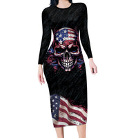 American Flag Skull Long Sleeve Bodycon Dress Sorry If My Patriotism Offends You Trust Me - Wonder Print Shop