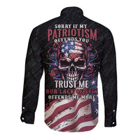 American Flag Skull Long Sleeve Button Shirt Sorry If My Patriotism Offends You Trust Me - Wonder Print Shop