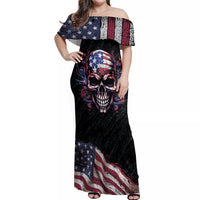 American Flag Skull Off Shoulder Maxi Dress Sorry If My Patriotism Offends You Trust Me - Wonder Print Shop