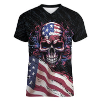 American Flag Skull Women V Neck T Shirt Sorry If My Patriotism Offends You Trust Me - Wonder Print Shop