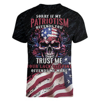 American Flag Skull Women V Neck T Shirt Sorry If My Patriotism Offends You Trust Me - Wonder Print Shop