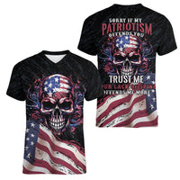 American Flag Skull Women V Neck T Shirt Sorry If My Patriotism Offends You Trust Me - Wonder Print Shop