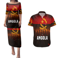 Angola Couples Matching Puletasi and Hawaiian Shirt with Red Black Yellow Grunge Design - Wonder Print Shop