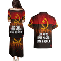 Angola Couples Matching Puletasi and Hawaiian Shirt with Red Black Yellow Grunge Design - Wonder Print Shop