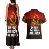 Angola Couples Matching Tank Maxi Dress and Hawaiian Shirt with Red Black Yellow Grunge Design - Wonder Print Shop