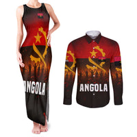 Angola Couples Matching Tank Maxi Dress and Long Sleeve Button Shirt with Red Black Yellow Grunge Design - Wonder Print Shop