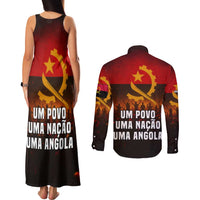 Angola Couples Matching Tank Maxi Dress and Long Sleeve Button Shirt with Red Black Yellow Grunge Design - Wonder Print Shop