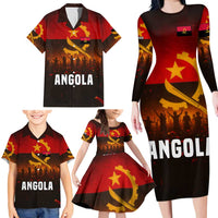 Angola Family Matching Long Sleeve Bodycon Dress and Hawaiian Shirt with Red Black Yellow Grunge Design - Wonder Print Shop