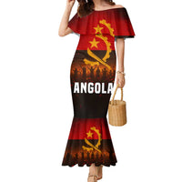 Angola Family Matching Mermaid Dress and Hawaiian Shirt with Red Black Yellow Grunge Design - Wonder Print Shop