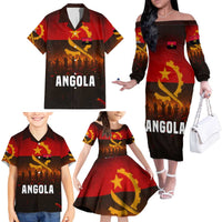 Angola Family Matching Off The Shoulder Long Sleeve Dress and Hawaiian Shirt with Red Black Yellow Grunge Design - Wonder Print Shop