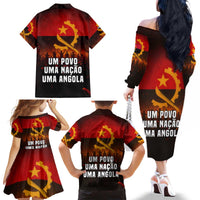 Angola Family Matching Off The Shoulder Long Sleeve Dress and Hawaiian Shirt with Red Black Yellow Grunge Design - Wonder Print Shop