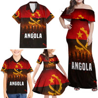 Angola Family Matching Off Shoulder Maxi Dress and Hawaiian Shirt with Red Black Yellow Grunge Design - Wonder Print Shop