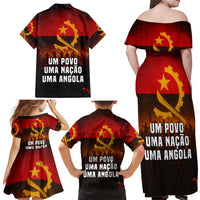 Angola Family Matching Off Shoulder Maxi Dress and Hawaiian Shirt with Red Black Yellow Grunge Design - Wonder Print Shop