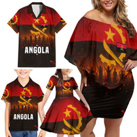 Angola Family Matching Off Shoulder Short Dress and Hawaiian Shirt with Red Black Yellow Grunge Design - Wonder Print Shop