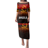 Angola Family Matching Puletasi and Hawaiian Shirt with Red Black Yellow Grunge Design - Wonder Print Shop
