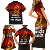 Angola Family Matching Short Sleeve Bodycon Dress and Hawaiian Shirt with Red Black Yellow Grunge Design - Wonder Print Shop