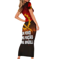 Angola Family Matching Short Sleeve Bodycon Dress and Hawaiian Shirt with Red Black Yellow Grunge Design - Wonder Print Shop