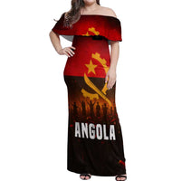 Angola Off Shoulder Maxi Dress with Red Black Yellow Grunge Design - Wonder Print Shop