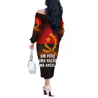 Angola Off The Shoulder Long Sleeve Dress with Red Black Yellow Grunge Design - Wonder Print Shop