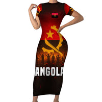 Angola Short Sleeve Bodycon Dress with Red Black Yellow Grunge Design - Wonder Print Shop