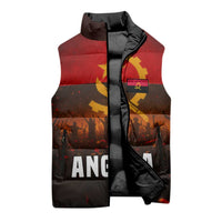 Angola Sleeveless Puffer Jacket with Red Black Yellow Grunge Design - Wonder Print Shop