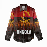 Angola Women Casual Shirt with Red Black Yellow Grunge Design - Wonder Print Shop