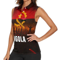 Angola Women Sleeveless Polo Shirt with Red Black Yellow Grunge Design - Wonder Print Shop