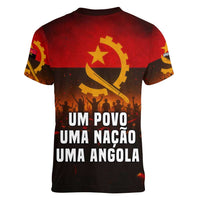 Angola Women V-Neck T-Shirt with Red Black Yellow Grunge Design - Wonder Print Shop
