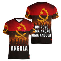 Angola Women V-Neck T-Shirt with Red Black Yellow Grunge Design - Wonder Print Shop