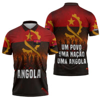 Angola Zipper Polo Shirt with Red Black Yellow Grunge Design - Wonder Print Shop