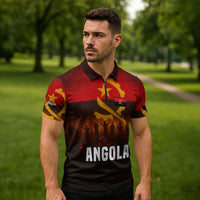 Angola Zipper Polo Shirt with Red Black Yellow Grunge Design - Wonder Print Shop