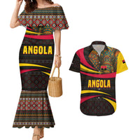 Angola Couples Matching Mermaid Dress and Hawaiian Shirt with Red Black Yellow Tribal Design and Elephant - Wonder Print Shop