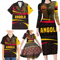 Angola Family Matching Long Sleeve Bodycon Dress and Hawaiian Shirt with Red Black Yellow Tribal Design and Elephant - Wonder Print Shop