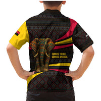 Angola Family Matching Mermaid Dress and Hawaiian Shirt with Red Black Yellow Tribal Design and Elephant - Wonder Print Shop