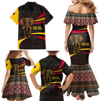 Angola Family Matching Mermaid Dress and Hawaiian Shirt with Red Black Yellow Tribal Design and Elephant - Wonder Print Shop