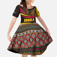 Angola Family Matching Off The Shoulder Long Sleeve Dress and Hawaiian Shirt with Red Black Yellow Tribal Design and Elephant - Wonder Print Shop