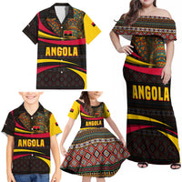 Angola Family Matching Off Shoulder Maxi Dress and Hawaiian Shirt with Red Black Yellow Tribal Design and Elephant - Wonder Print Shop