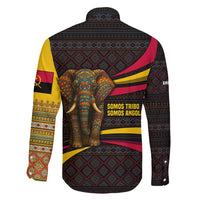 Angola Family Matching Off Shoulder Maxi Dress and Hawaiian Shirt with Red Black Yellow Tribal Design and Elephant - Wonder Print Shop