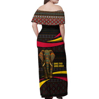 Angola Family Matching Off Shoulder Maxi Dress and Hawaiian Shirt with Red Black Yellow Tribal Design and Elephant - Wonder Print Shop