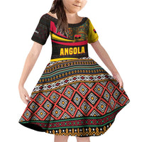 Angola Family Matching Off Shoulder Short Dress and Hawaiian Shirt with Red Black Yellow Tribal Design and Elephant - Wonder Print Shop