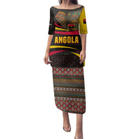 Angola Family Matching Puletasi and Hawaiian Shirt with Red Black Yellow Tribal Design and Elephant - Wonder Print Shop
