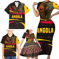Angola Family Matching Short Sleeve Bodycon Dress and Hawaiian Shirt with Red Black Yellow Tribal Design and Elephant - Wonder Print Shop