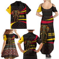 Angola Family Matching Summer Maxi Dress and Hawaiian Shirt with Red Black Yellow Tribal Design and Elephant - Wonder Print Shop